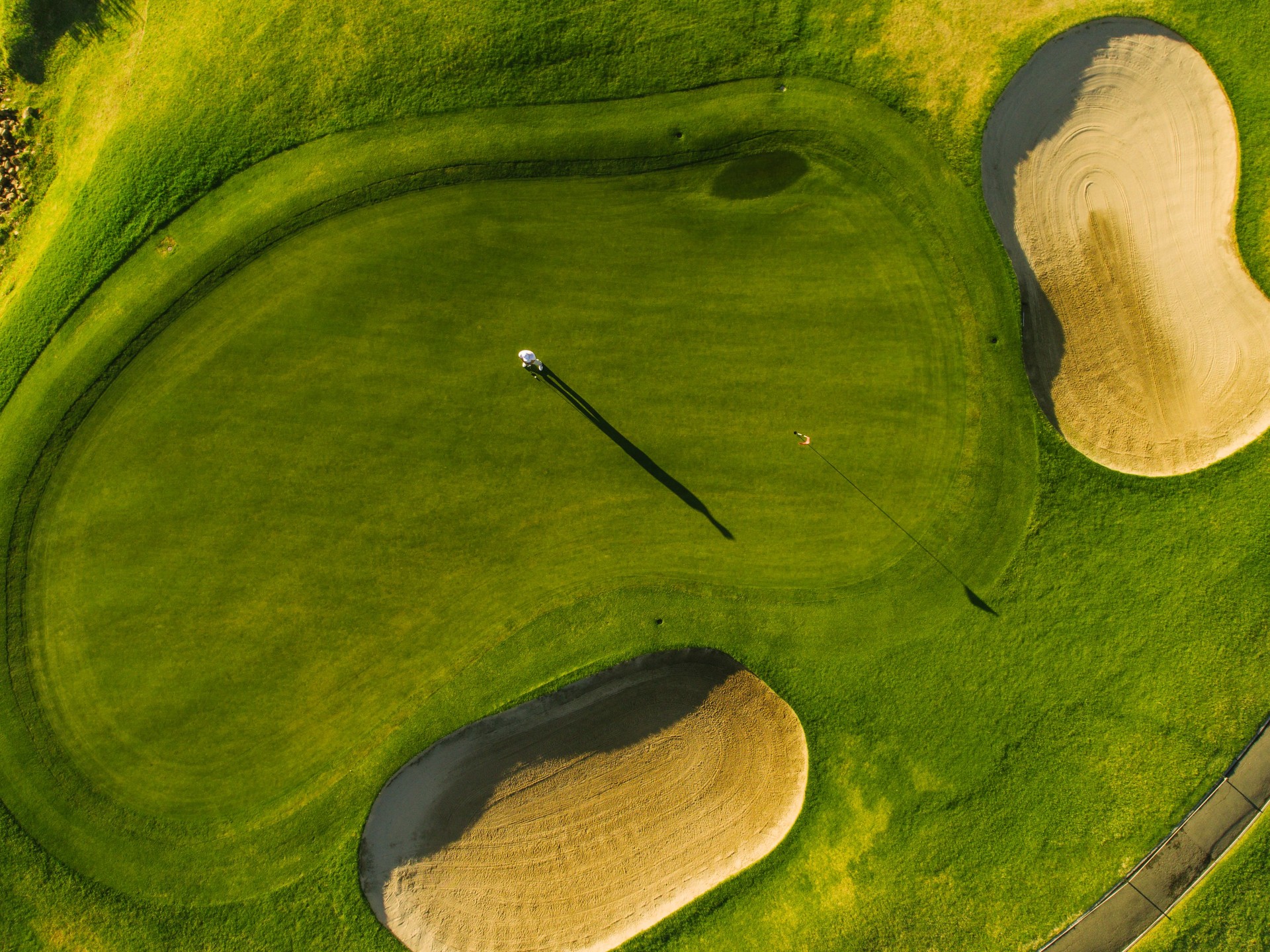 Players on a green golf course